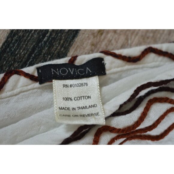 Novica 100% Cotton Wrap Skirt One Size Off White Red Black Boho Handkerchief Hem - Picture 3 of 8